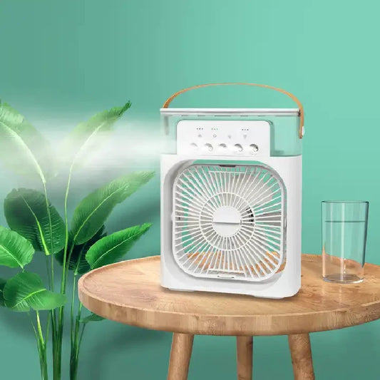 Electric Fan Portable Air Conditioner USB LED Night Light Water Mist Fun 3 in 1 Humidifier Mini Desktop Cooling Fan for Home